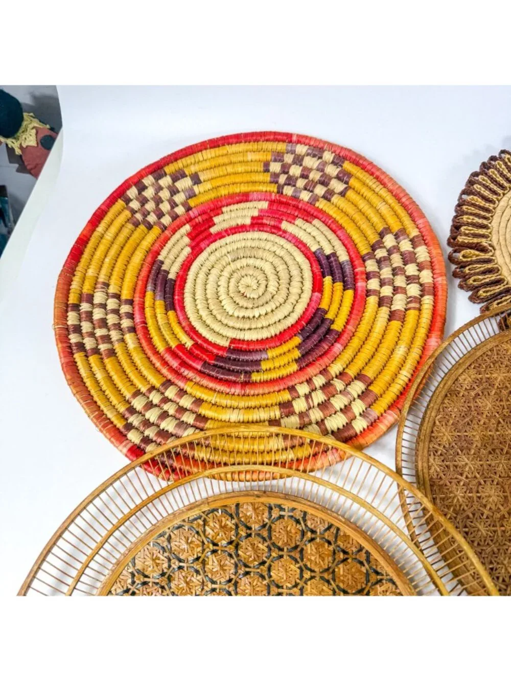 Vintage Woven Rattan Cisal Straw Boho Placemats And Decorative Trivets Set Of 10